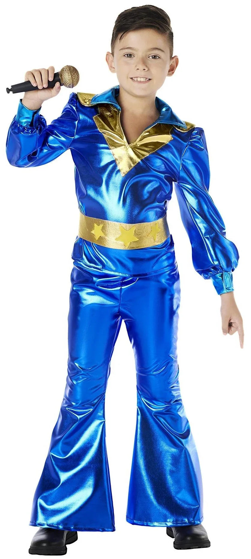 Disfraz Disco Años 70 Azul y Dorado para Niño Disco Infantiles Kimokawaii